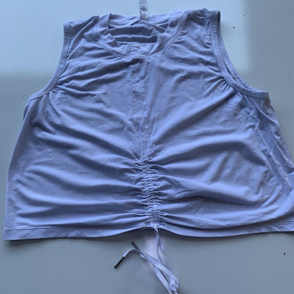 Lululemon Muscle Tee Size 12 Cinch Me Up Front Light Blue Workout Scrunch Tank